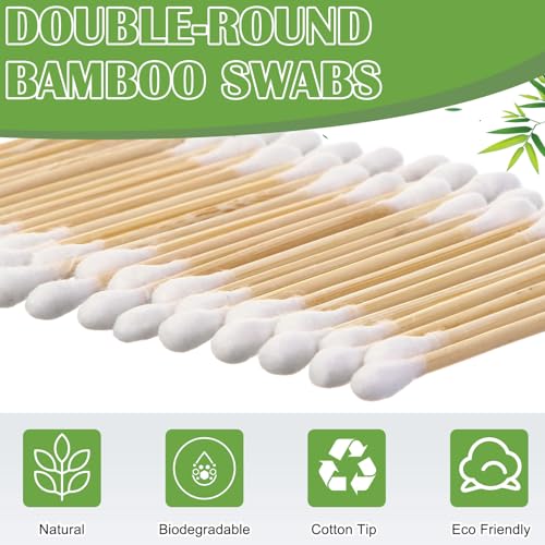 50 Pack White Double Round Bamboo Cotton Swabs for Makeup & Ear Care - 5000 Count