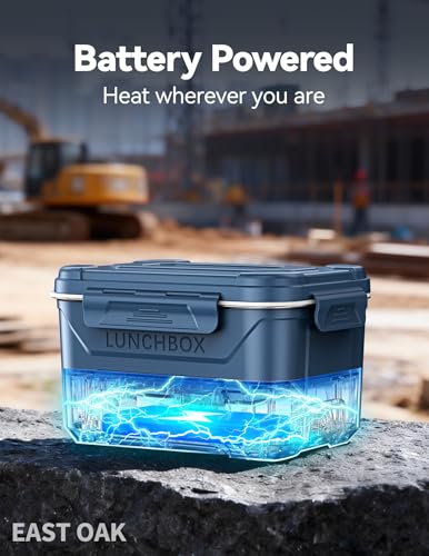EAST OAK Cordless Heated Lunch Box 5.5-Cup with Schedule Heating & Large Blue Container