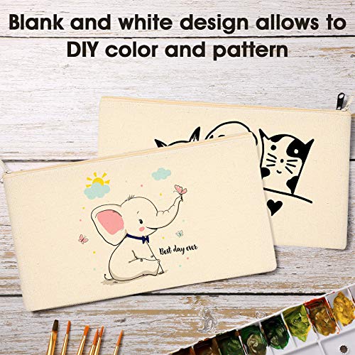 Shappy 40 Pieces Canvas Pencil Pouch Zipper Makeup Cosmetic Bags Case Blank Craft DIY Bags Multipurpose Toiletry Stationary Storage Bag for Women Travel(White)