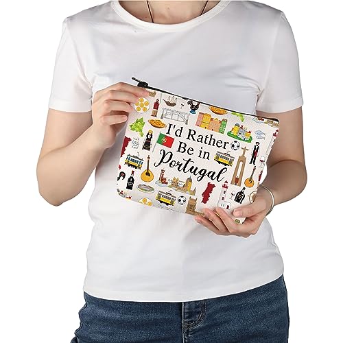 PWHAOO Portugal Trip Vacation Gift - I'd Rather Be in Portugal Makeup Bag - Heritage Cosmetic Bag - Pride Souvenir Gift