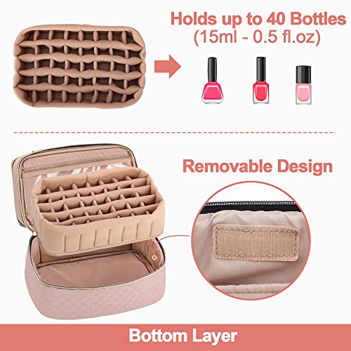 Dusty Rose Nail Polish Organizer Case Holds 50 Bottles & Nail Lamp