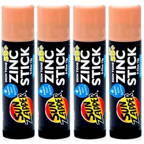 Sun Zapper Zinc Sunscreen Stick Light Skin Tone 4-Pack SPF 50+ ? Tinted Mineral Sunscreen Sticks for Face, Water Resistant Sunblock, Travel Size 12g (0.42 oz) each, Australian Made