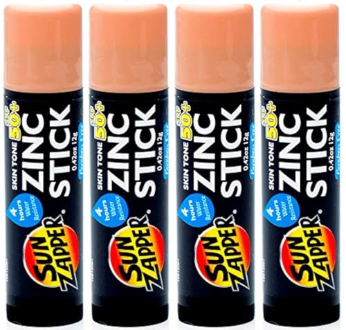 Sun Zapper Zinc Sunscreen Stick SPF 50+ Light Skin Tone 4-Pack - Water-Resistant Mineral Sunscreen for Fair Skin