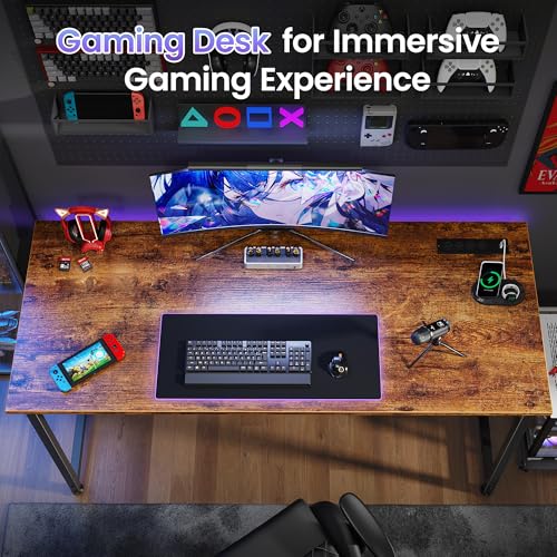 55 Inch Computer Desk with Power Outlets and USB-C - Rustic Brown