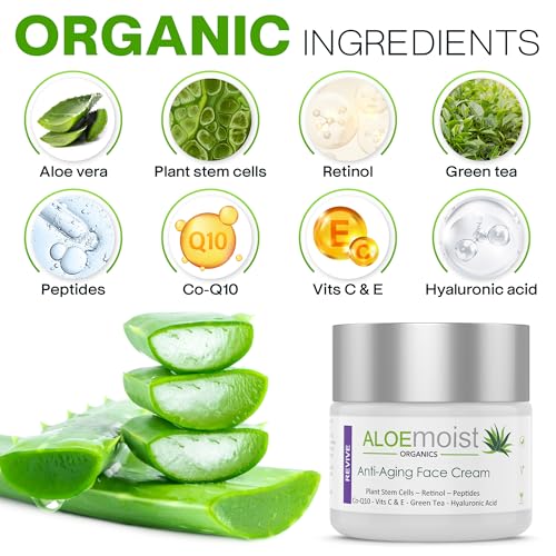 AloeMoist Revive Anti-Aging Retinol Face Cream 1.7 Fl Oz - Organic Night & Day Moisturizer with Hyaluronic Acid & Plant Stem Cells