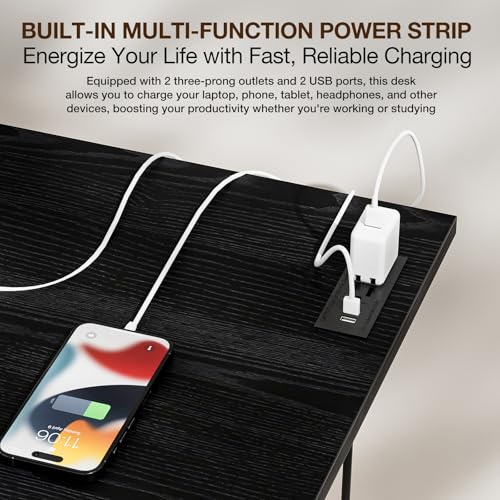 Foldable Small Computer Desk with Power Outlets - 35.8 Inch Dark Oak