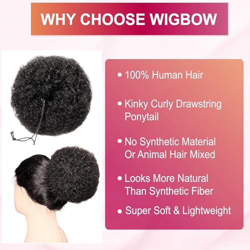 8 Inch Afro Puff Ponytail Extensions Human Hair Natural Black Clip-On Curly Bun