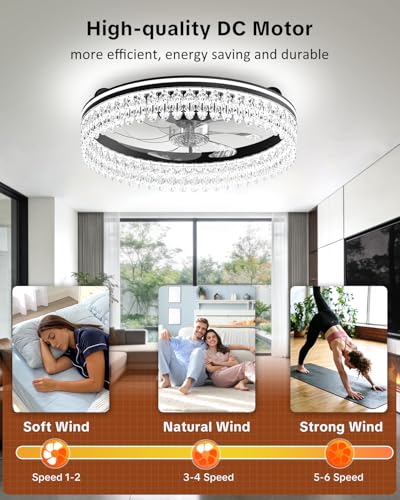 AIKVSXER 20in Modern Flush Mount Ceiling Fan with Lights & Remote
