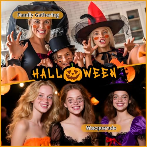 Halloween Face Temporary Tattoos, 14PCS Pumpkin Spider Bat Witch Freckles Tattoo Stickers, Halloween Face Makeup Tattoos for Kids and Women (6x3inch)