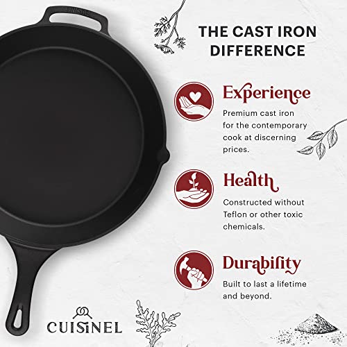 15-Inch Cast Iron Skillet with Glass Lid & Handle Cover - Pre-Seasoned Kitchen Cookware
