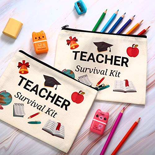 Weewooday 20 Pieces Teacher Appreciation Gifts Cosmetic Bags Teacher Canvas Makeup Bags Toiletry Case Pencil Bag with Zipper Stationery Case Bag for Teachers Appreciation Graduation Gifts