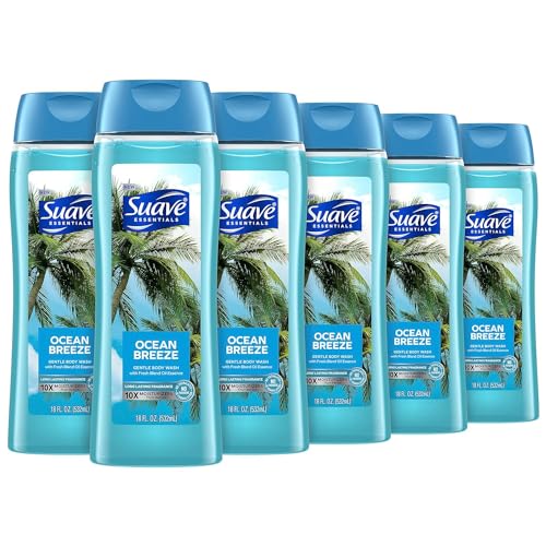 Suave Body Wash Bundle - Cocoa Butter & Shea and Ocean Breeze Scents, 18 Oz Packs of 6