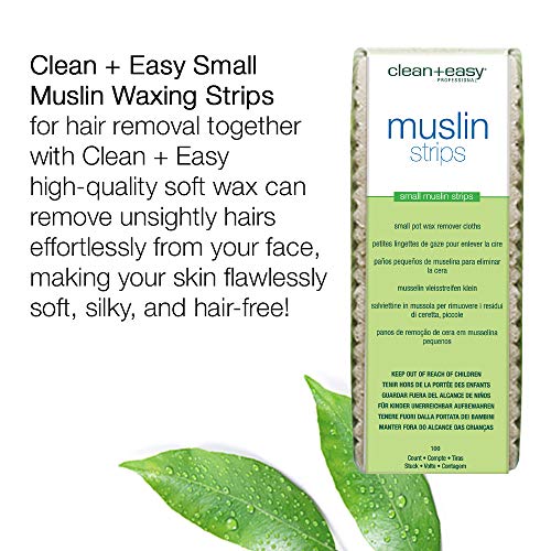 Clean + Easy Small Muslin Wax Strips ? Pre-Cut Facial Waxing Strips for Upper Lip, Eyebrows, Chin & Small Areas, 100 Count