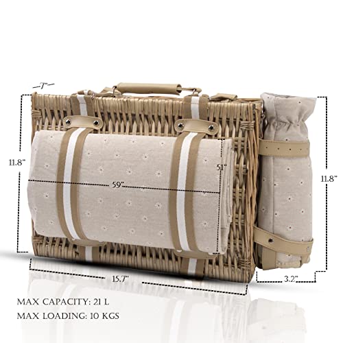 Grey 31-Piece Picnic Basket Set for 4 with Insulated Cooler & Waterproof Blanket