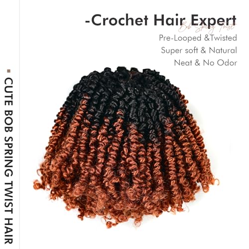 Toyotress Bob Spring Twist Hair - 6 Inch, 8 Packs, Ombre Ginger Pre-Twisted Crochet Extensions - OT350 Variation