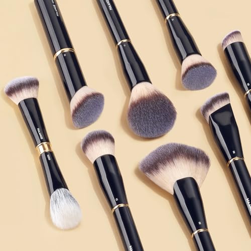 MAANGE 16-Piece Makeup Brush Set - Black Professional Face & Eye Brushes with Bag