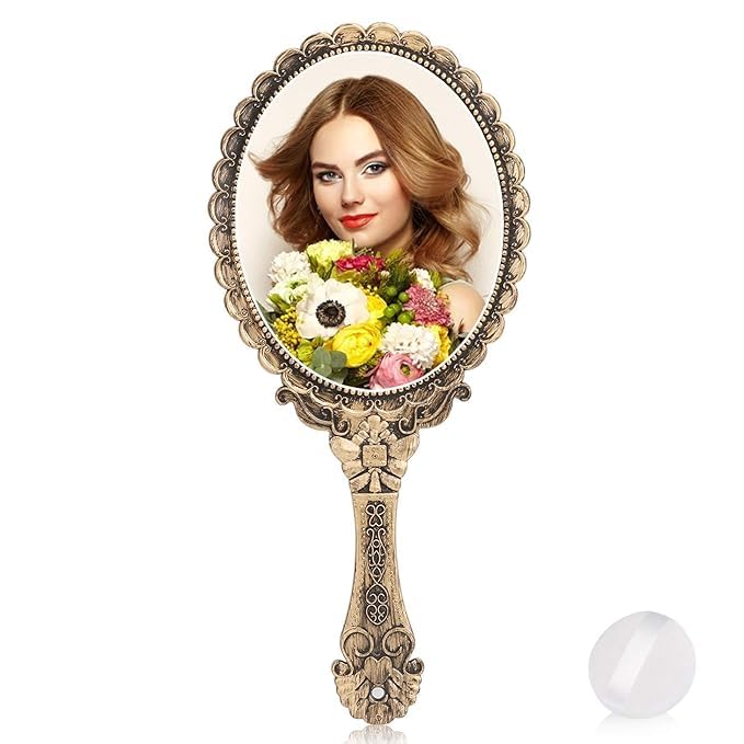 Vintage Handheld Makeup Mirror Brass Gold Floral Design - 48 Pcs