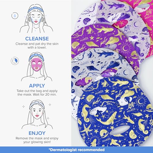 MAREE Skincare Essentials Bundle - Eye Gels, Facial Masks & Face Cream - Under Eye Gels for Puffy Eyes, Anti Aging Face Cream & Moisturizing Sheet Masks - Marine Collagen & Hyaluronic Acid, Retinol