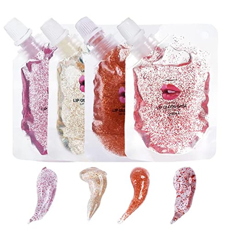 4 Color Glitter Lip Gloss Base Kit, Moisturize Lip Gloss Base Oil Material Lip Makeup Primers for DIY Handmade Making Lip Balms and Lipgloss Set(4 Pack x 20ML)