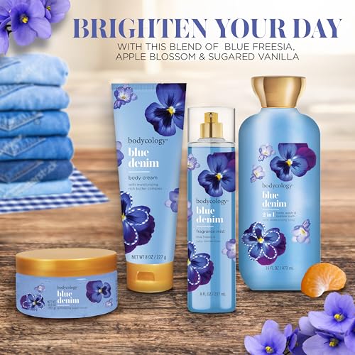 Bodycology Blue Denim Fragrance Body Mist - Long-Lasting Floral & Fruity Scent, 8 fl oz (Pack of 2)