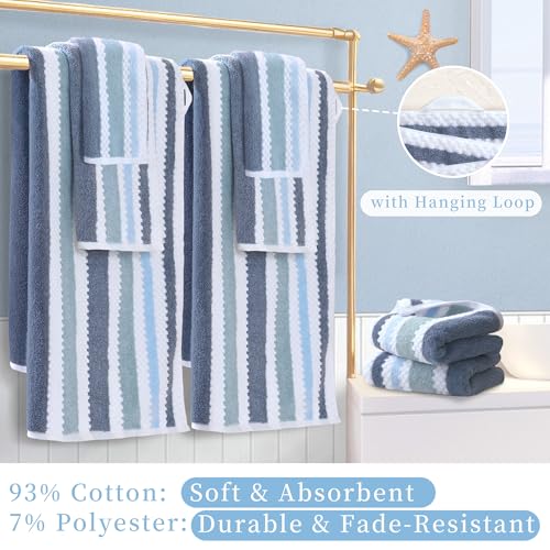 Blue Gray & White Waffle Cotton Washcloth Set - 6 Pack, 13x13 Inches