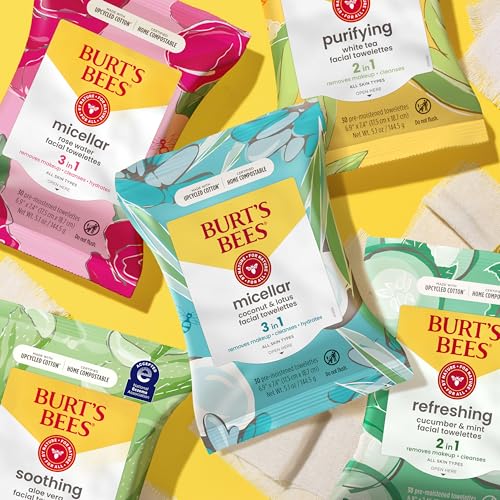 Burt's Bees, Rose Water Face Wipes, for All Skin Types, Hydrating Micellar Makeup Remover & Facial Cleansing Towelettes, 30 Count (1 Pack)