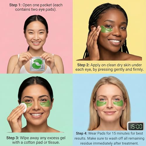 Hydrogel Cucumber Under Eye Patches Pack of 6 - Cooling Hydrating Eye Masks for Dark Circles Puffiness Wrinkles - 24 Pairs