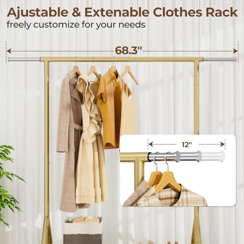 HYSEYY Gold Heavy Duty Clothing Rack 450 LBS Standing Garment Rack with Wheels