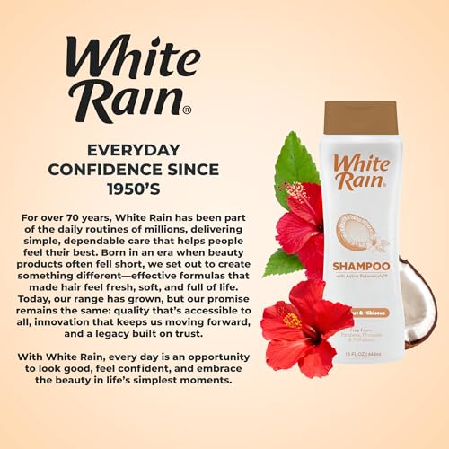 White Rain Moisturizing Shampoo - Coconut & Hibiscus Scent, Pack of 2 (15 fl oz Each), Hydrating Shampoo for Women & Men, Paraben-Free & Cruelty-Free with White Lily, Green Tea & Coconut Extract