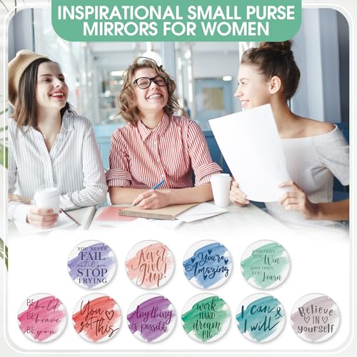 Kigley 50 Pcs International Women's Day for Women Inspirational Compact Mirrors Bulk Employee Appreciation Gifts Round Portable Pocket Mirror Makeup Mini Mirrors for Teacher Coworker Nurse