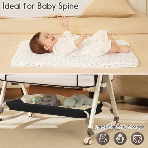 KOLOIO Black 3-in-1 Baby Bedside Bassinet, Portable Crib with Storage & Adjustable Height