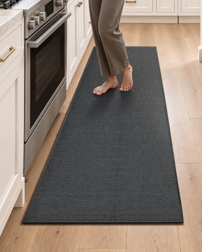 Grey Non Slip Kitchen Rug 23x82 Inches - Durable and Washable Mat with Rubber Backing - Color&Geometry Variation of Dark Tone-Grey/23"X82"