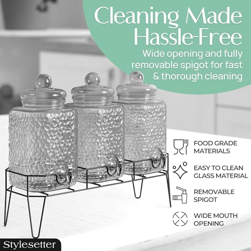 Style Setter Premium 1.5 Gal Glass Dispenser Set of 3 with Stand - Triple Beverage Stations