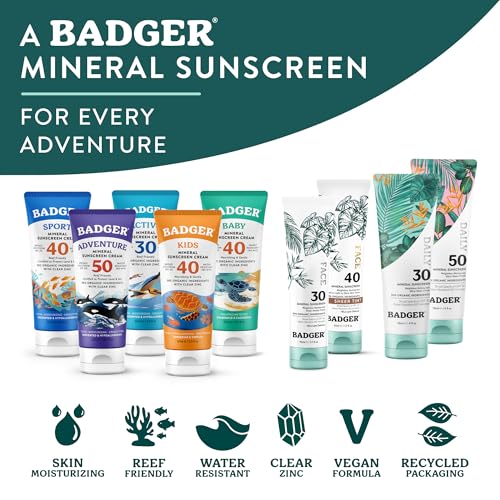 Badger Zinc Oxide Face Sunscreen SPF 30 - Organic, No White Cast, 1.7 Fl Oz - Variation of SPF 30