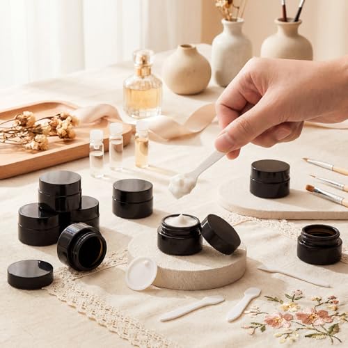 Honeydak 24 Pack Small Black Glass Cosmetic Jars with Lids - 0.7 oz Travel Containers