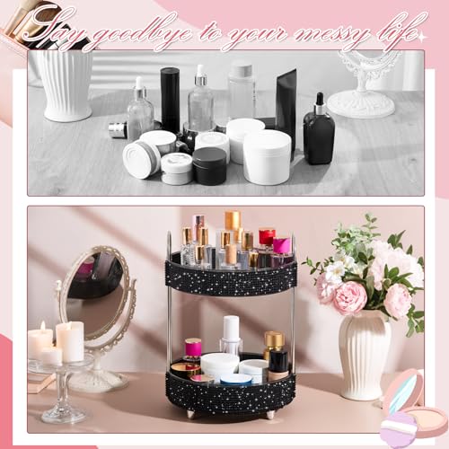 Honeydak 2-Tier Rotating Cosmetic Display with Resin Diamonds, Black