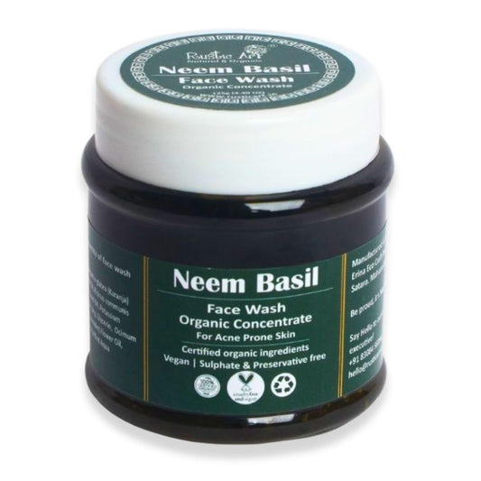 Rustic Art Neem Basil Face Wash Concentrate | Daily Essentials | Acne Prone & Oily Skin | Sulphate & Paraben Free | Vegan & Cruelty Free | For Women & Men | 4.4 Oz