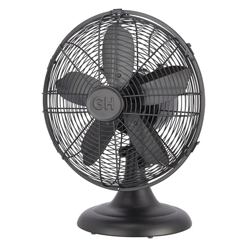 12-Inch Metal Desk Fan with Oscillation & 3-Speed Settings - Matte Black