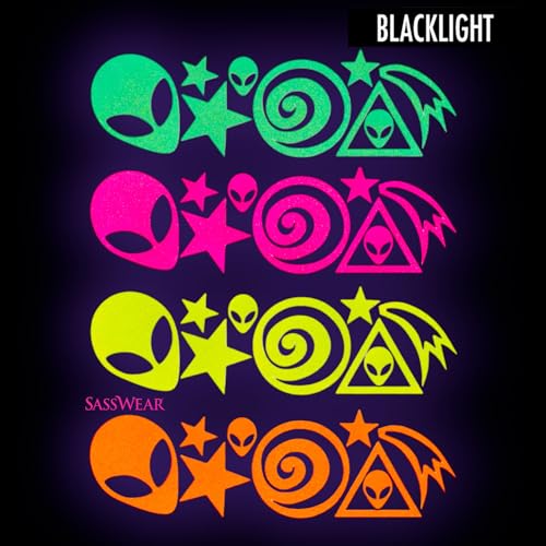 Sasswear Blacklight Body Stickers - Neon Fashion Accessories for Raves, Festivals and Glow Parties, 40/pk (Alien)