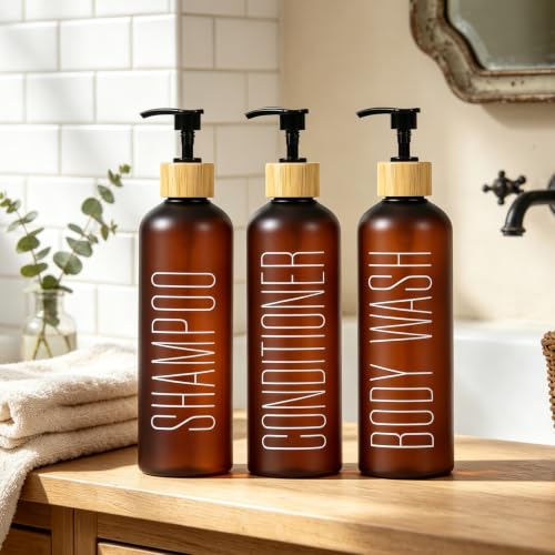 Brown & Bamboo Pump Refillable Shampoo & Conditioner Dispenser Set - 16oz