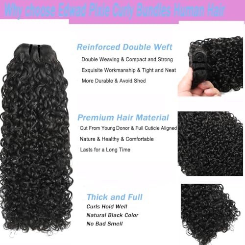 Edwad PC Curly Bundles - 12 Inch Pixie Curly Human Hair Bundle 85g Natural Black