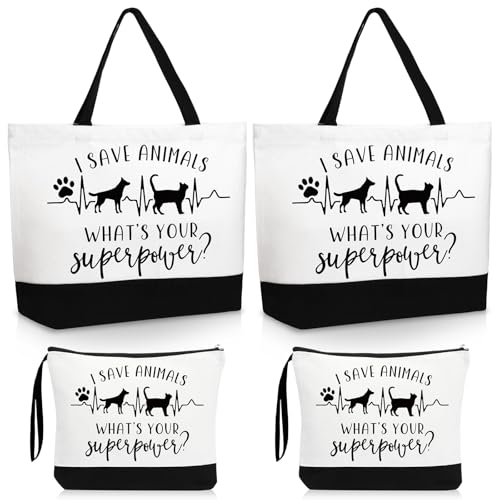 Paterr Vet Tech Appreciation Gifts Tote Bags Canvas Makeup Bag Veterinary Thank You Gift for Veterinarian Pet Lover Assistant