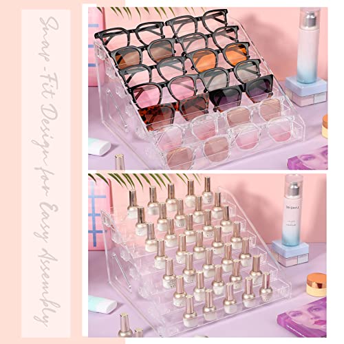 Jetec 2 Pcs 7 Tiers Style Acrylic Card Display Stand Sunglasses Organizer Nail Polish Holder Versatile Display for Trading Cards Greeting Card Stand Essential Oils Cosmetic Eyewear Rack