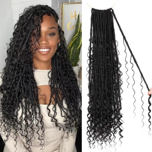 Boho Faux Locs Crochet Hair 24 Inch - 8 Packs Soft Curly Ends for Black Women - Variation of THIS listing