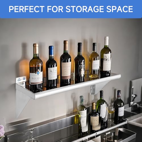 Stainless Steel Wall Mount Shelf Set 12x48 Inches 350lb Capacity - 2 Pack NSF Commercial Kitchen & Home Storage