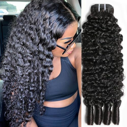 20 Inch Burmese Water Wave Human Hair Extensions - Curly Weave, Unprocessed Black