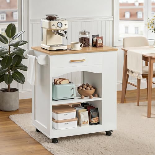 Kitchen Island Cart with Drawer & Open Shelves - Mobile Storage on Wheels