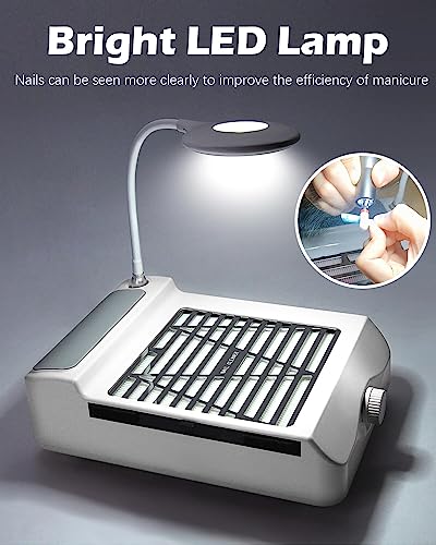 Nail Dust Collector Low Noise with Lamp - White - Powerful Nail Vacuum Suction Fan