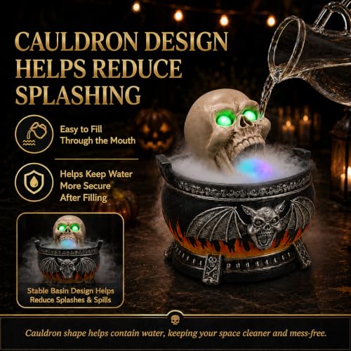 Halloween Skull Fog Machine with Glowing LED Eyes - Cauldron Mist Maker, Skull Cauldron Variation