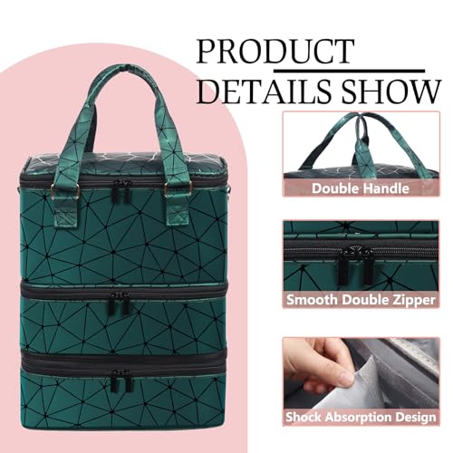 FCQQYWZ Large Nail Polish Organizer Case 84+ Bottles & Lamp, 3 Layers Green-84Bottles